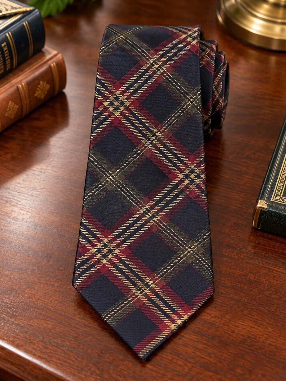 Brooks Brothers Makers & Merchants Plaid Neck Tie Navy Burgundy 58" x 3.25"